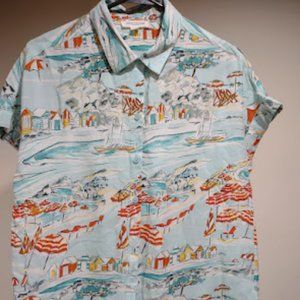 BEACH LUNCH LOUNGE COLLECTION SHORT SLEEVE SHIRT BEACH SCENE PRINT SIZE L